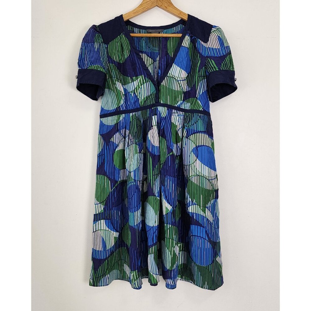 Armani Exchange 100% Silk Abstract Print V-Neck Fit & Flair Mini Dress VTG Sz Sm